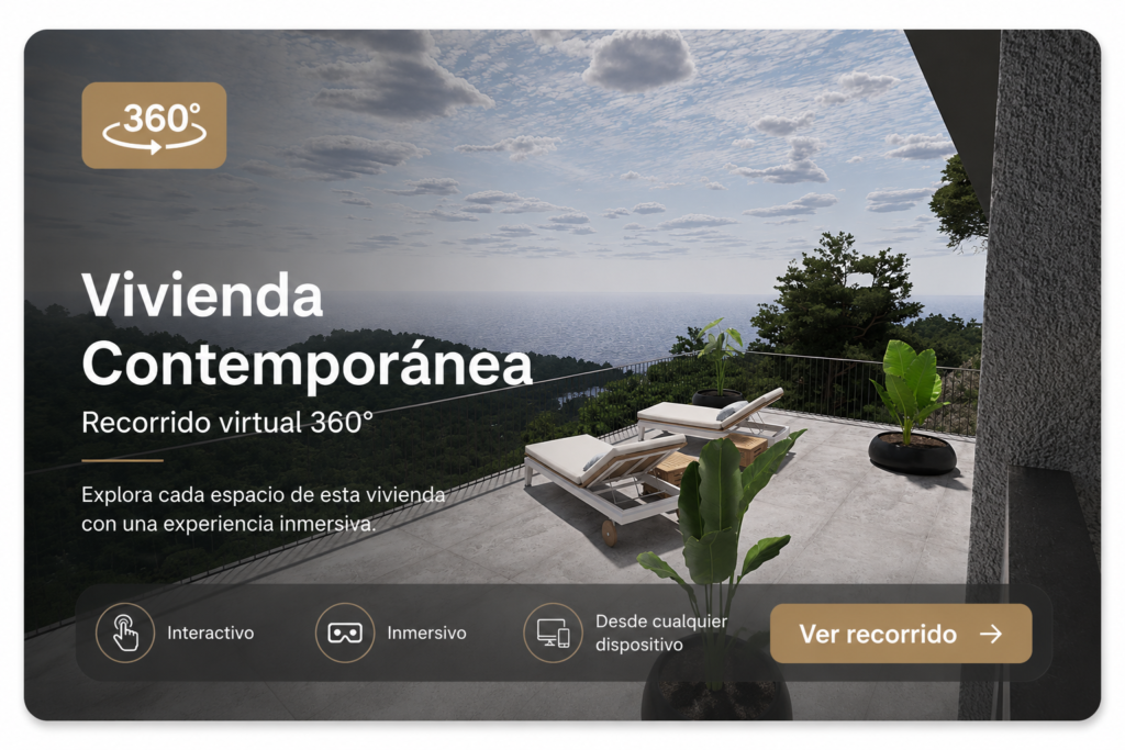 Terraza panorámica de vivienda contemporánea con vistas al mar y al bosque mediterráneo, equipada con tumbonas y zona exterior de descanso.